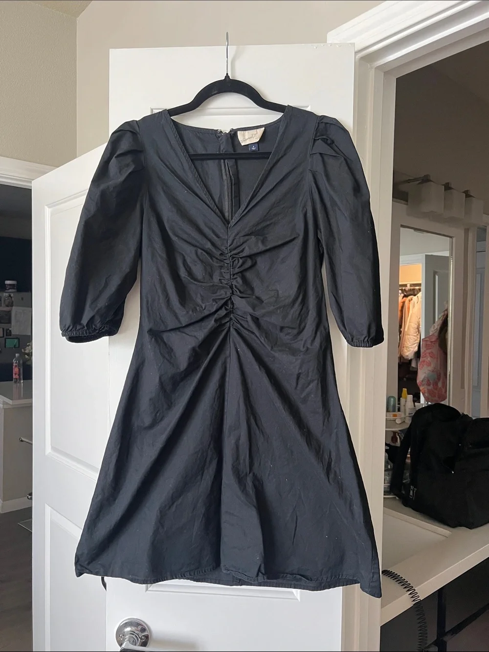 Universal Thread Black Ruched V-Neck Midi Dress